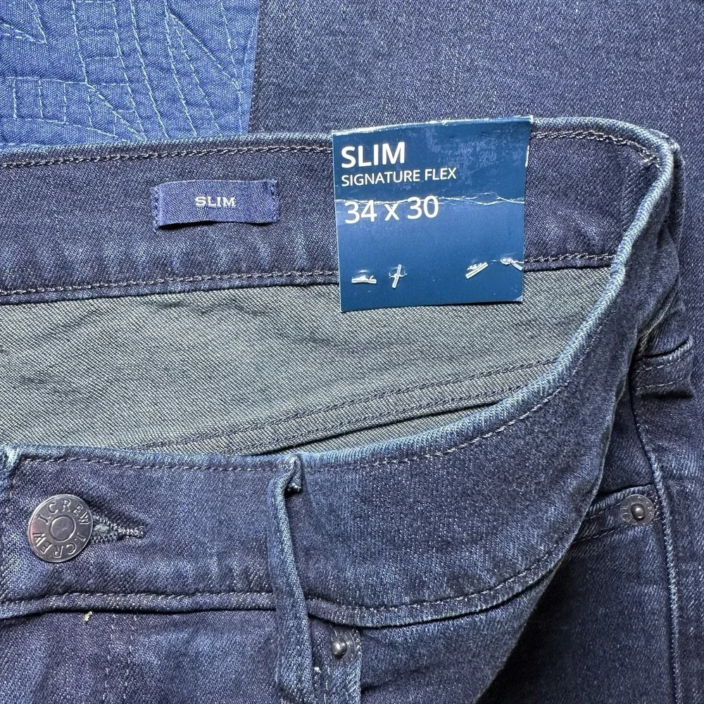 J. Crew Signature Flex Slim NWT Denim Jeans 34 x 30 New Dark Indigo Wash